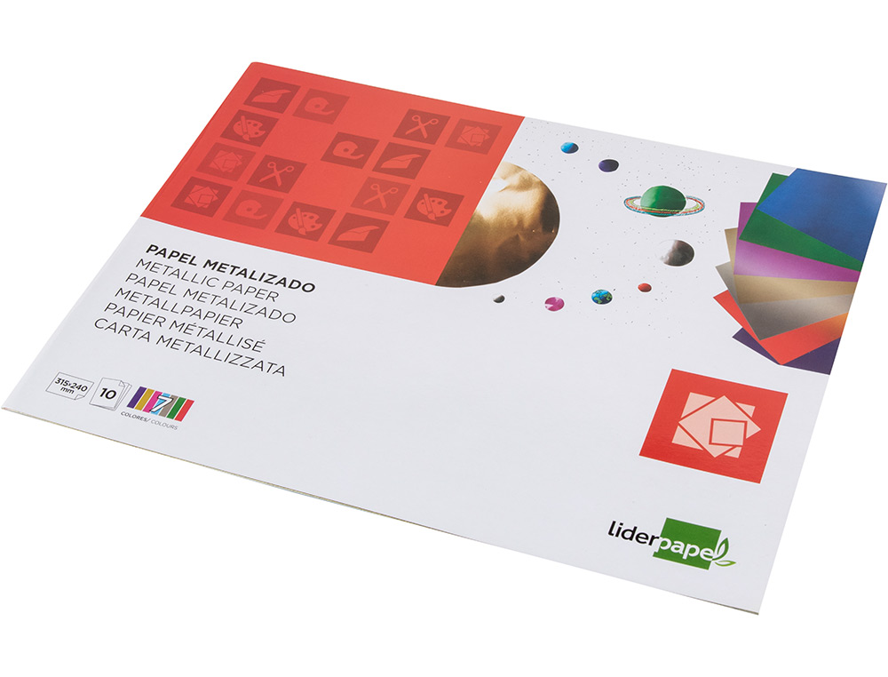 BLOC TRABAJOS MANUALES LIDERPAPEL PAPEL METALIZADO 240X315 MM 10 HOJAS COLORES SURTIDOS