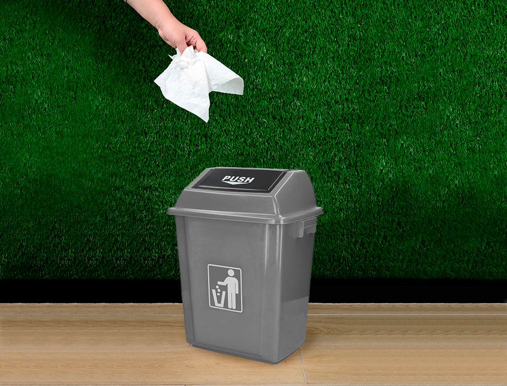 PAPERERA CONTENIDOR Q-CONNECT PLÀSTIC AMB TAPA DE BALÀ 20 LITRES GRIS 340X240X450 MM