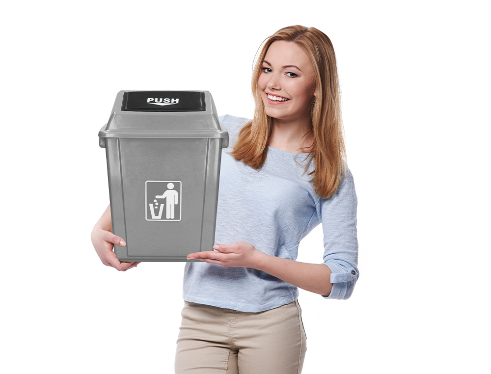 PAPERERA CONTENIDOR Q-CONNECT PLÀSTIC AMB TAPA DE BALÀ 20 LITRES GRIS 340X240X450 MM