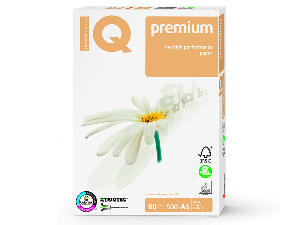 Papel fotocopiadora iq premium din a3 80 gramos paquete de 500 hojas