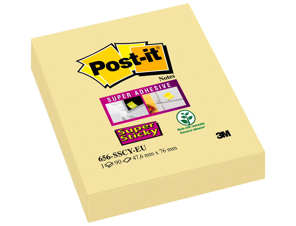 Bloc de notas adhesivas quita y pon post-it super sticky 51x78 mm con 90 hojas 565 amarillo canario