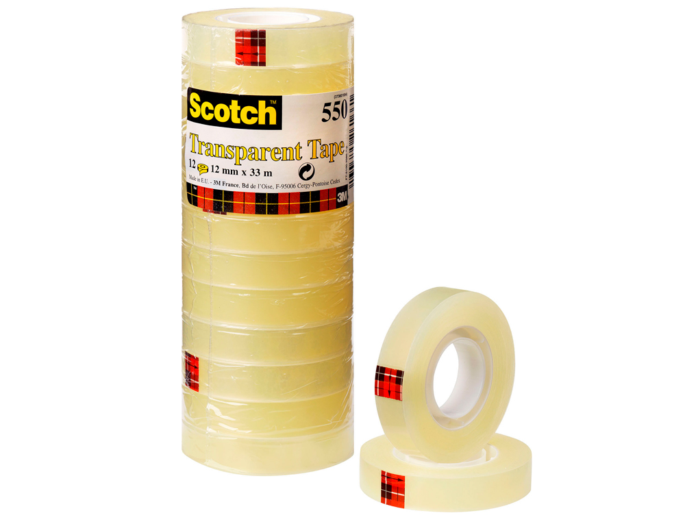 Cinta adhesiva scotch transparente 33 mt x 12 mm pack de 12 unidades