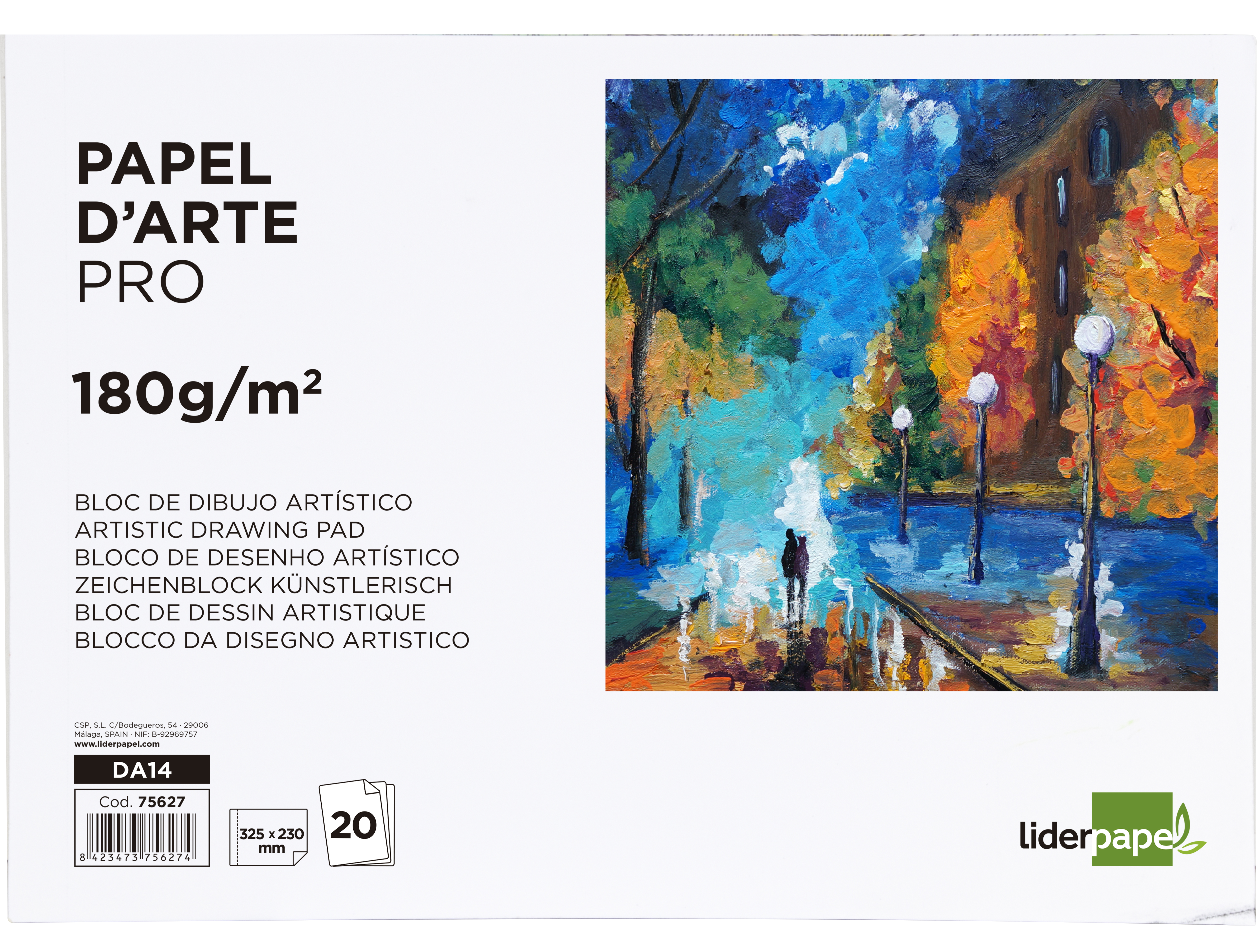 Bloc dibujo liderpapel artistico encolado 230x325mm 20 hojas 180 g/m2 sin recuadro