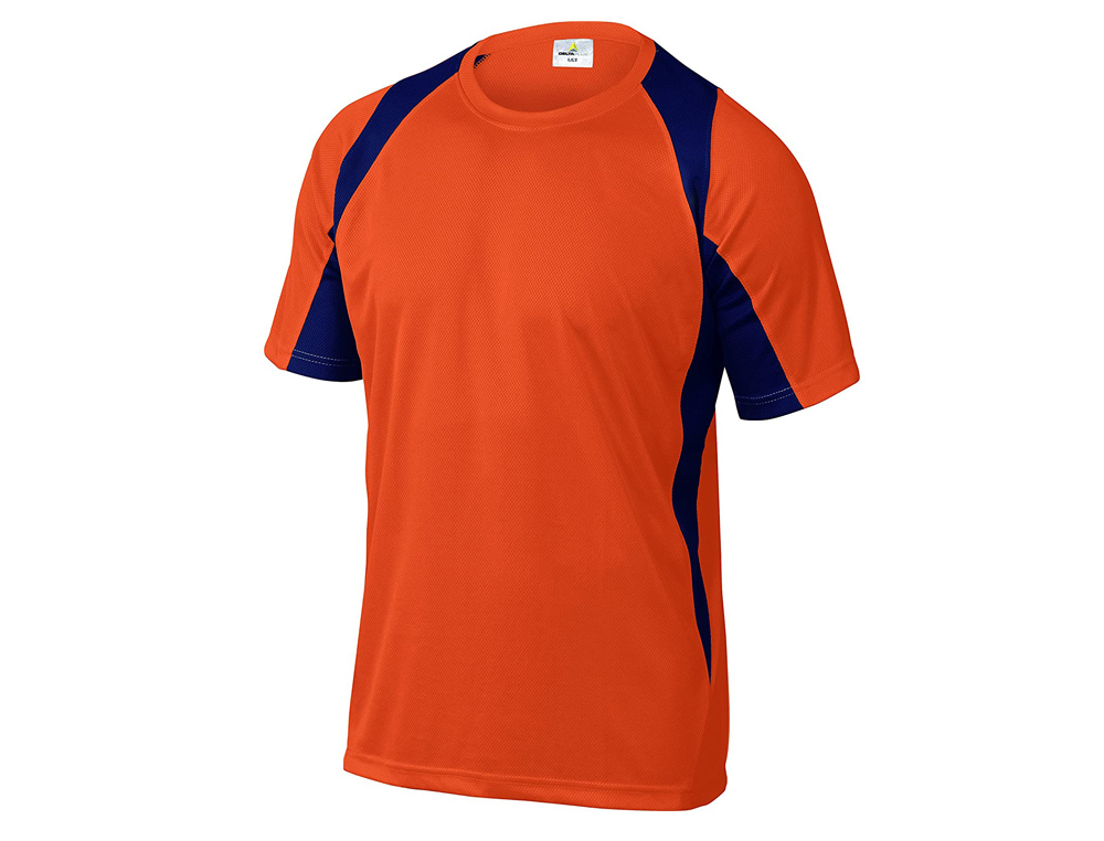 Camiseta deltaplus poliester manga corta cuello redondo tratamiento secado rapido color naranja-marino talla 3xl