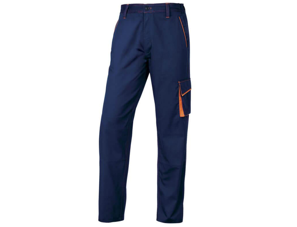 Pantalon de trabajo deltaplus cintura ajustable 5 bolsillos color azul naranja talla 3xl