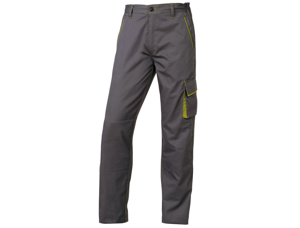 Pantalon de trabajo deltaplus cintura ajustable 5 bolsillos color gris verde talla 3xl