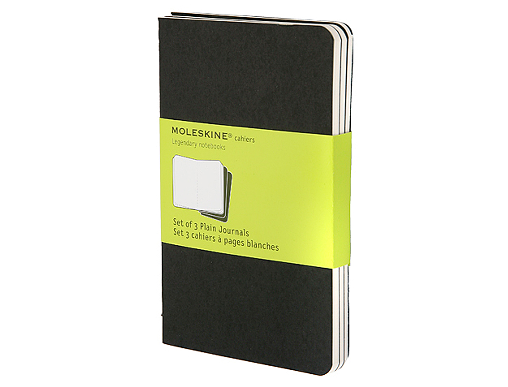 Libreta moleskine tapa dura liso 64 hojas con 16 hojas desmontables color negro pack de 3 unidades 90x140 mm