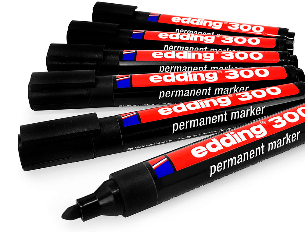 edding 3000 marcador permanente - negro - 1 rotulador - punta redonda 1,5-3  mm - indeleble de secado rápido - resistente al agua y a los borrones -  cartón, plástico, madera, metal, tela : : Oficina y papelería