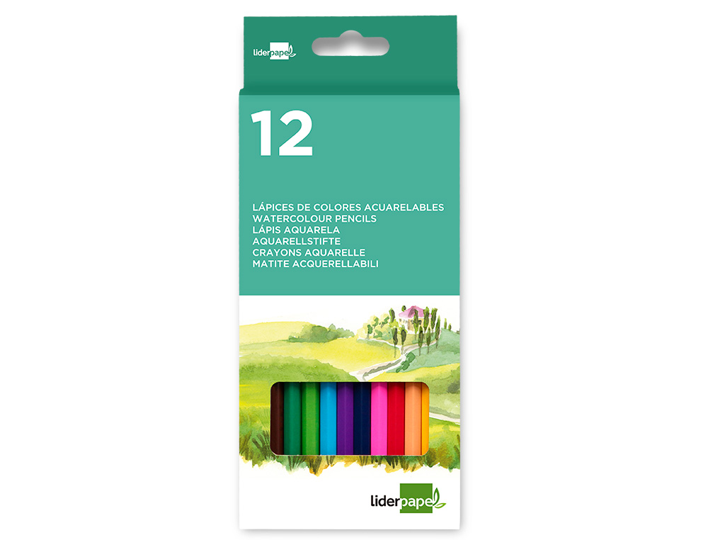 Lapices de colores acuarelables liderpapel caja de 12 unidades colores surtidos