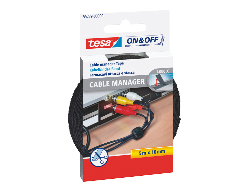 Velcro autoadhesivo tesa para agrupar cables 5 m x 10 mm color negro