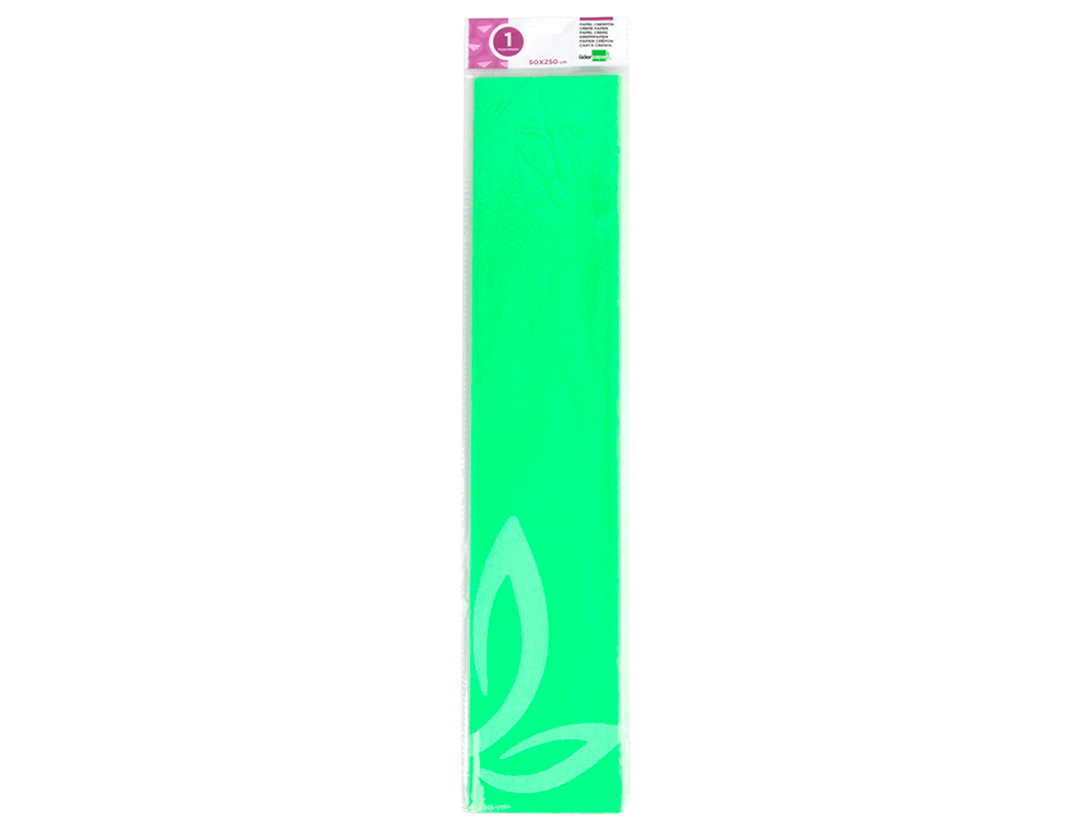 Papel crespon liderpapel 50 cm x 2,5 m 34g/m2 verde fluorescente