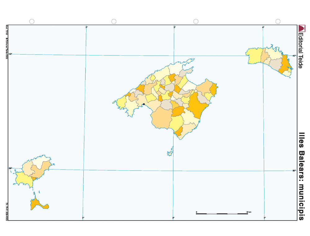 Mapa mudo color din a4 islas baleares politico