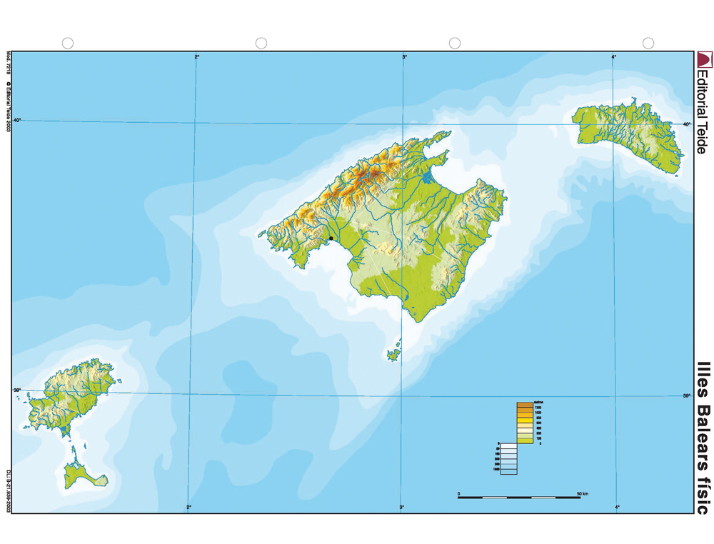 Mapa mudo color din a4 islas baleares fisico