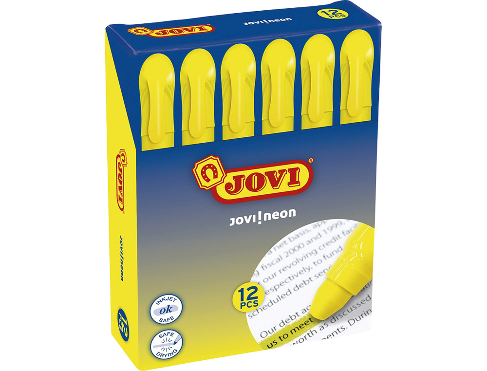 Marcador de cera gel jovi fluorescente amarillo caja de 12 unidades