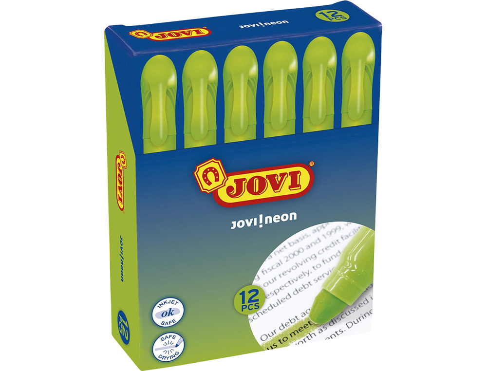 Marcador de cera gel jovi fluorescente verde caja de 12 unidades