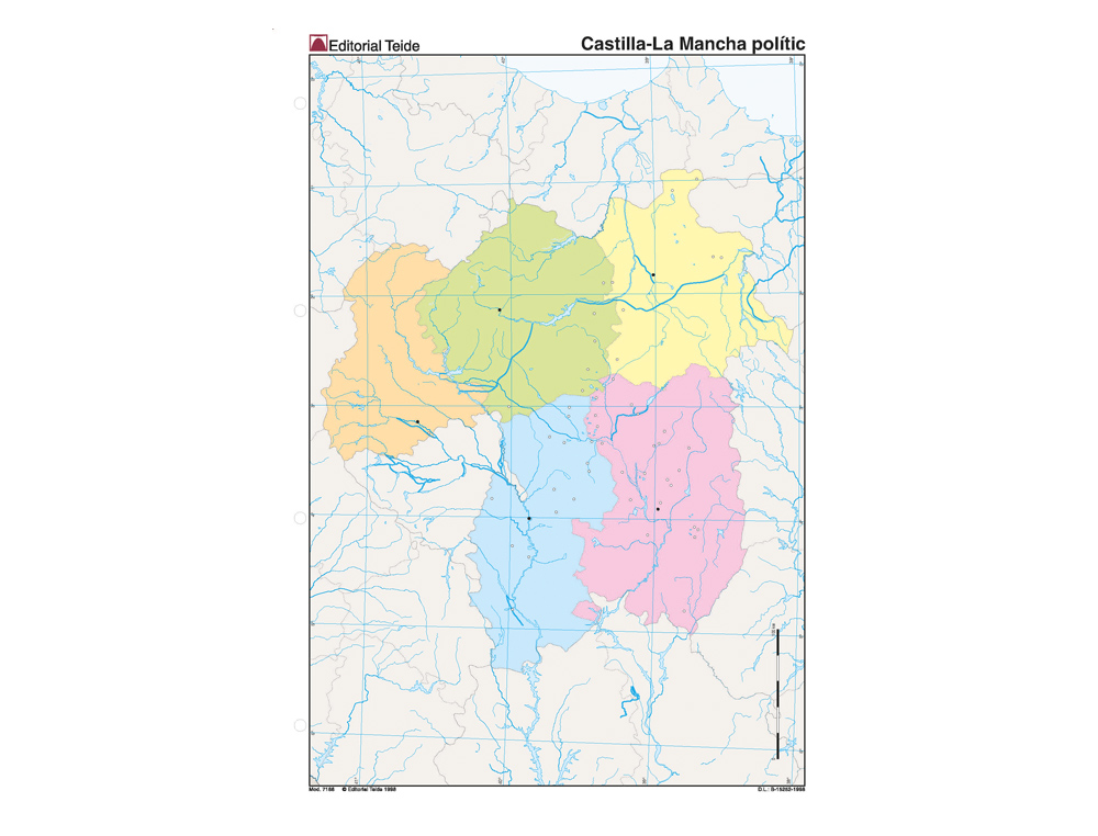 Mapa mudo color din a4 castilla-la mancha politico