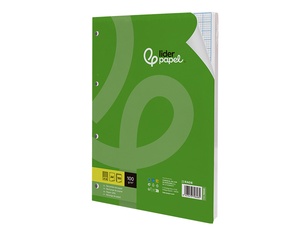 RECAMBIO LIDERPAPEL A4 100 HOJAS 100G/M2 RAYADO Nº 46 4 TALADROS