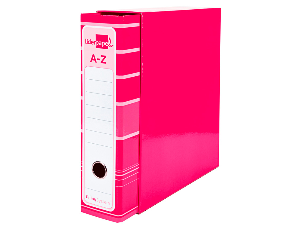 Archivador de palanca liderpap el a4 filing system forrado sin rado lomo 80mm rosa con caja y compresor metalico