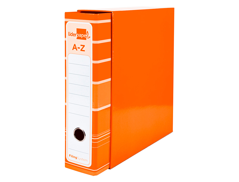 Archivador de palanca liderpap el a4 filing system forrado sin rado lomo 80mm naranja con caja y compresor metalico