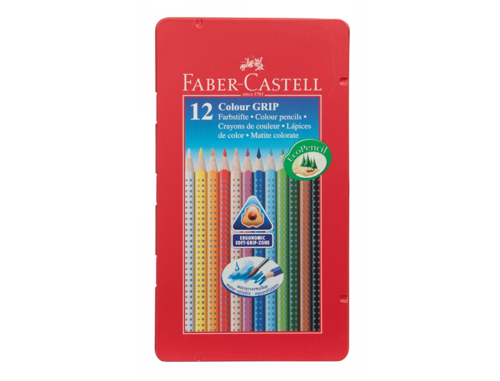 Lapices de colores faber castell acuarelable colour grip triangular caja metalica de 12 colores surtidos