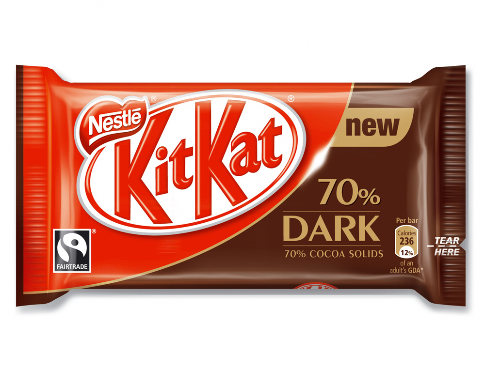 Kit kat nestle dark 70% cacao paquete de 4 barritas 41,5 gr