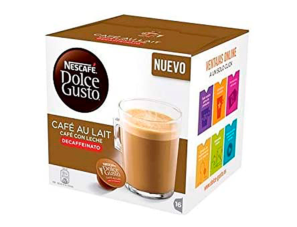 Cafe Dolce Gusto Cafe con Leche Descafeinado Monodosis Caja de 16 Unidades.  Cafés e infusiones . La Superpapelería