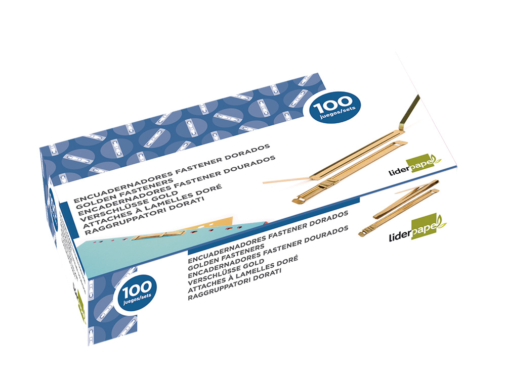 ENCUADERNADOR FASTENER DORADO LIDERPAPEL -CAJA DE 100
