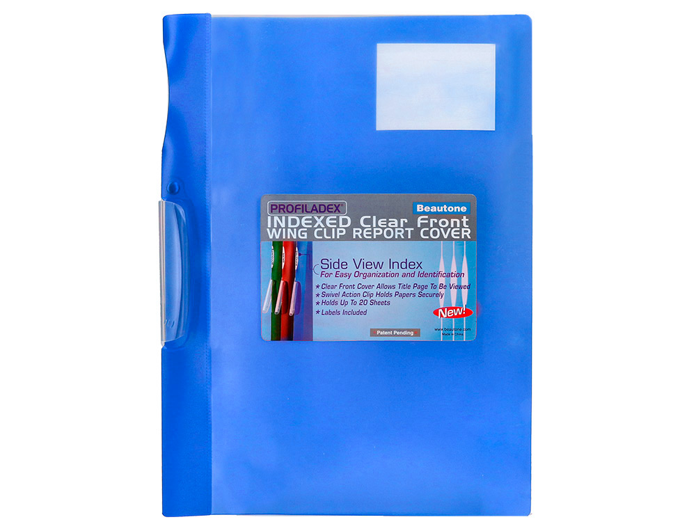 CARPETA BEAUTONE DOSSIER PINZA LATERAL 48382 POLIPROPILDIN-A4 AZUL PINZA GIRATORIA -PACK DE 10 RETRACTILADO