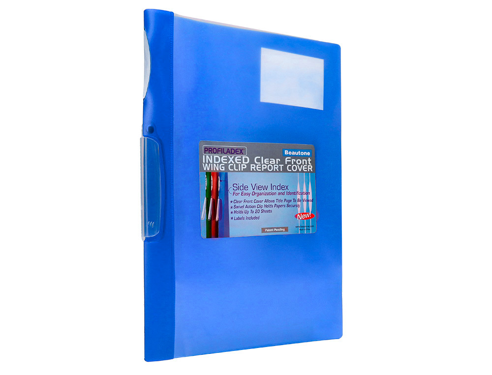 CARPETA BEAUTONE DOSSIER PINZA LATERAL 48382 POLIPROPILDIN-A4 AZUL PINZA GIRATORIA -PACK DE 10 RETRACTILADO