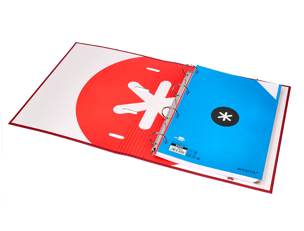 CARPETA CON RECAMBIO ANTARTIK A4 CUADRO 5MM FORRADA 4 ANILLAS 40MM REDONDAS CON SOLAPA COLOR FRAMBUESA