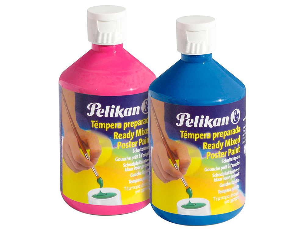 Tempera pelikan escolar 500 ml especial colegio pack 6 botellas colores surtidos