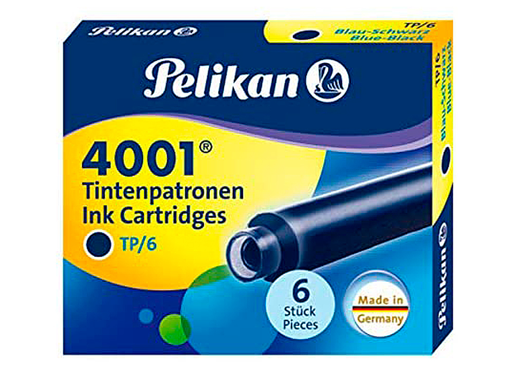 Tinta estilografica pelikan tp6 azul / negro caja de 6 cartuchos