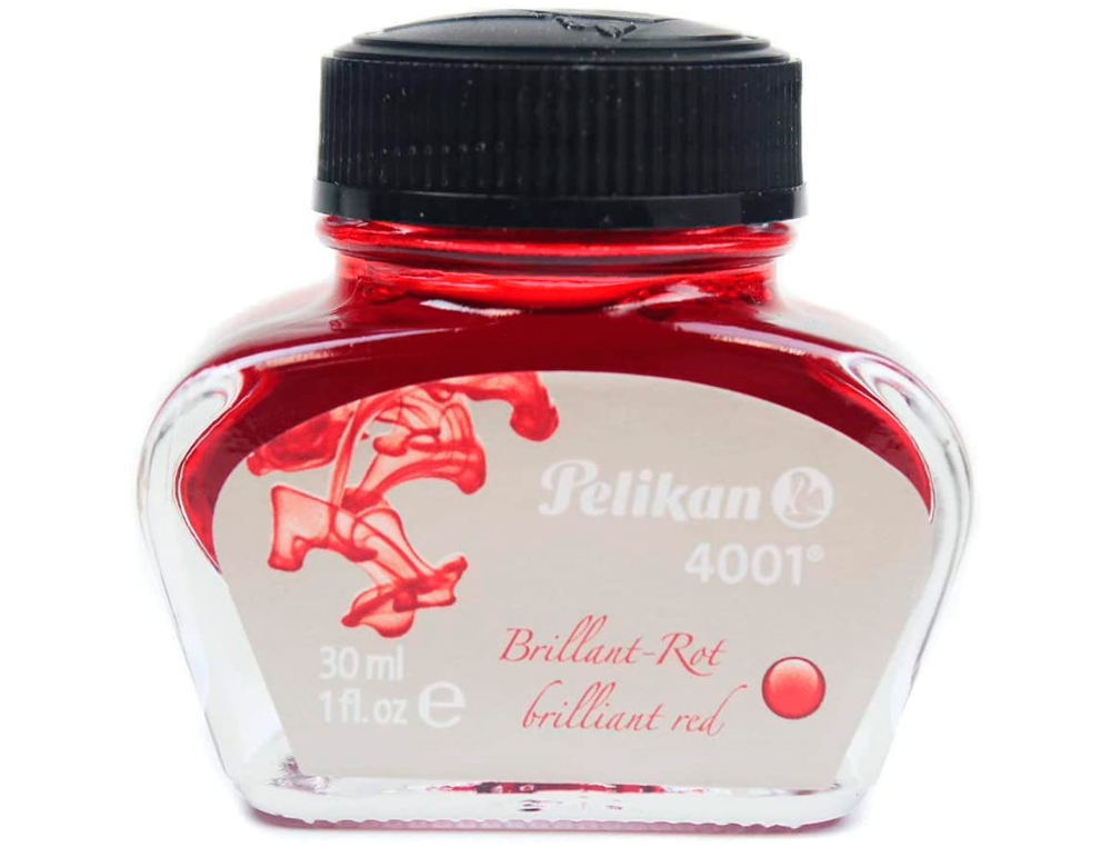 Tinta estilografica pelikan 4001 rojo brillante bote 30 ml