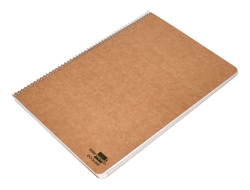 CUADERNO ESPIRAL LIDERPAPEL DIN A4 ECOUSE TAPA CARTULINA KRAFT 80H PAPEL RECICLADO 80 GR CUADRO 4MM CON MARGEN