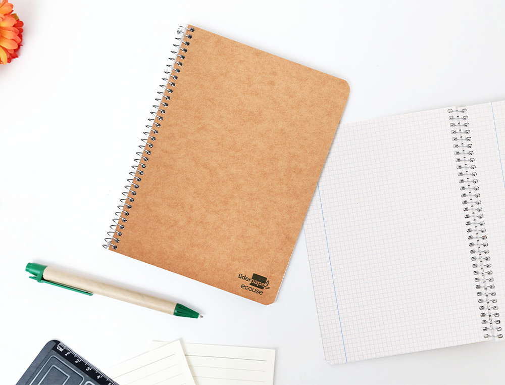 CUADERNO ESPIRAL LIDERPAPEL CUARTO ECOUSE TAPA CARTULINA KRAFT 80H PAPEL RECICLADO 80 GRCUADRO 4MM