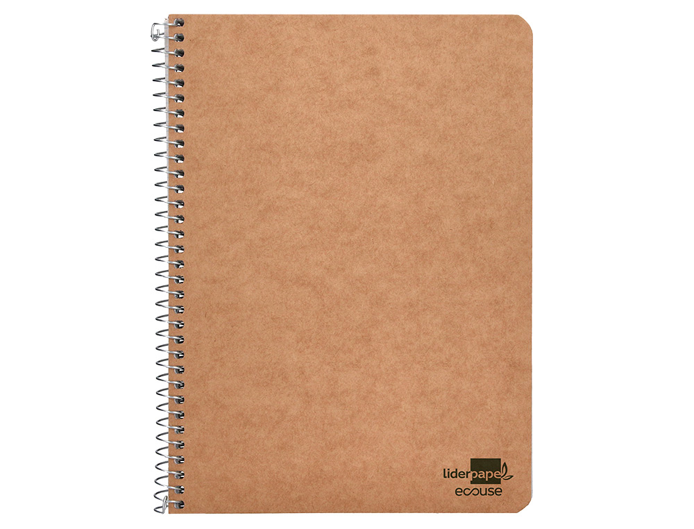 Cuaderno espiral liderpapel cuarto ecouse tapa cartulina kraft 80h papel reciclado 80 grcuadro 4mm