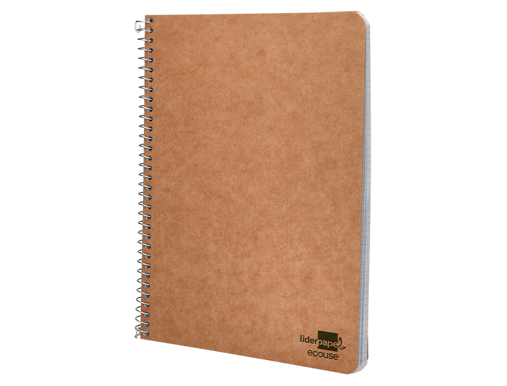CUADERNO ESPIRAL LIDERPAPEL CUARTO ECOUSE TAPA CARTULINA KRAFT 80H PAPEL RECICLADO 80 GRCUADRO 4MM