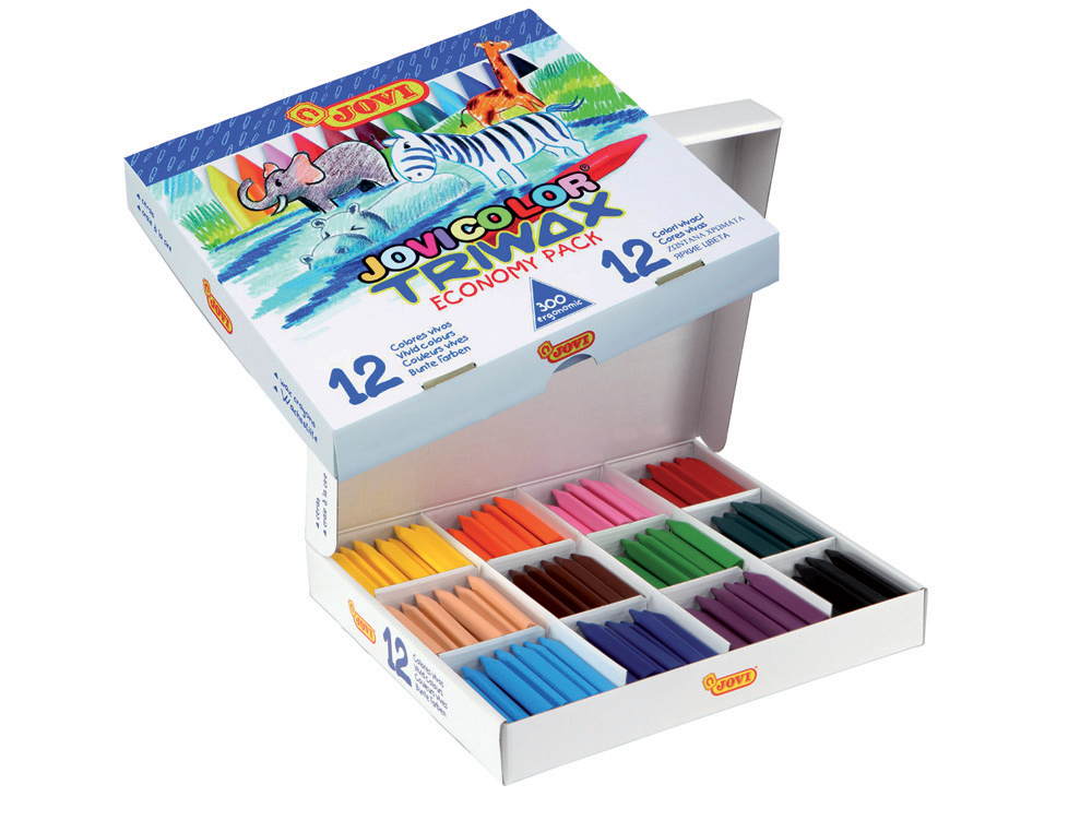 Lapices cera jovicolor triwax caja de 300 unidades 12 colores surtidos