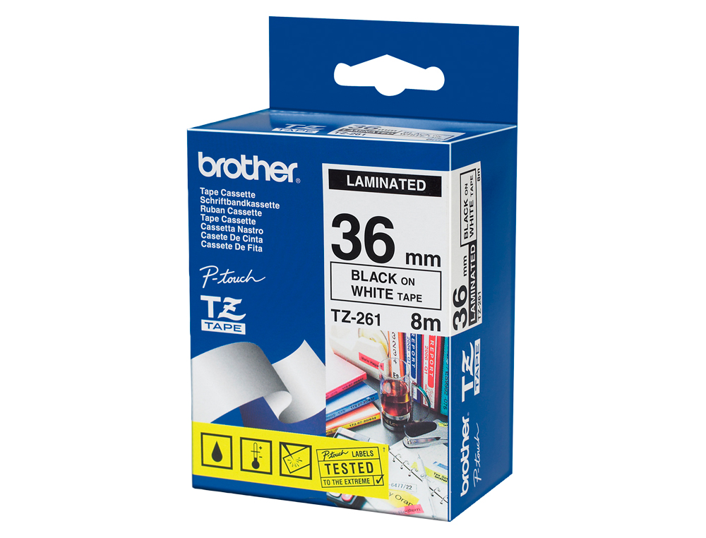 Cinta brother tze261 blanco-negro 36mm longitud 8 mt