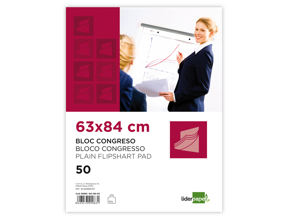 Bloc congreso liderpapel liso 63x84 cm 50 hojas 80g/m2