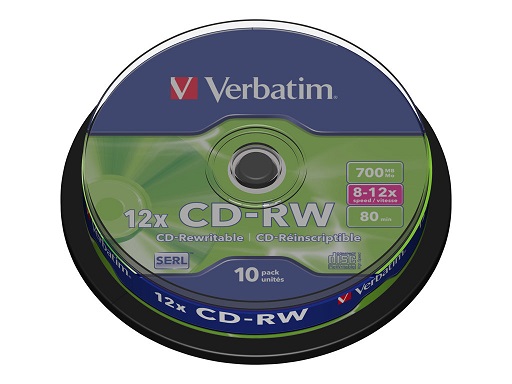 VERBATIM CD -RW 700MB 8X-12X SPINDLE 10 DATALIFE 