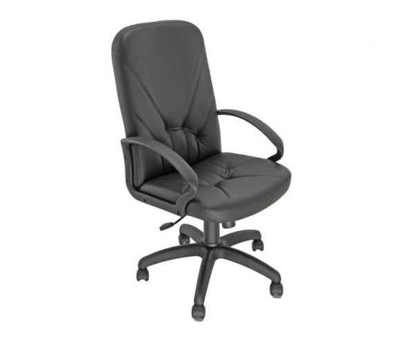 SILLN DIRECCIN TAPIZADO EN CUERO NEGRO. Respaldo alto con mecanismo basculante. Base y reposabrazos pvc. Reposabrazos Incluidos