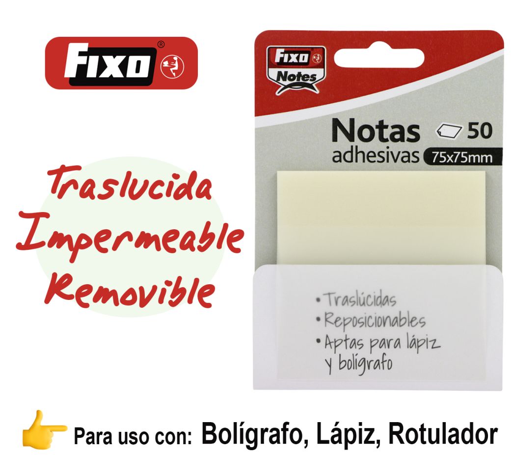 NOTAS ADHESIVAS TRASLUCIDAS 75X75 TRANSPARENTE BLOC DE 50 UNIDADES