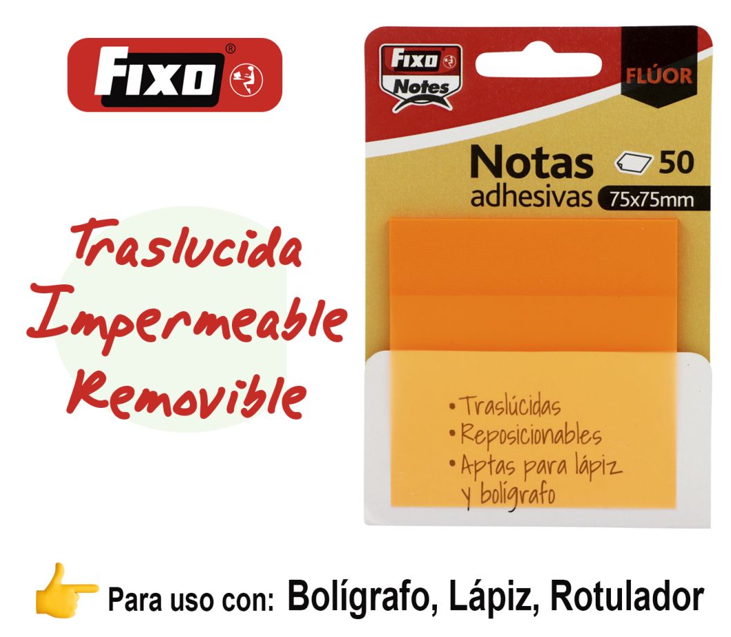NOTAS GRAFOPLAS TRASLUCIDAS 75X75 NARANJA NEON