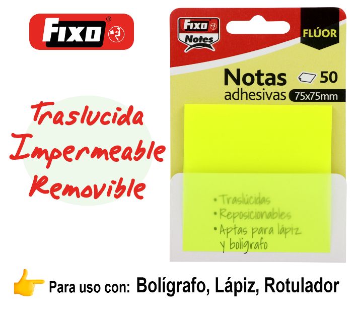 NOTAS ADHESIVAS TRASLUCIDAS 75X75 AMARILLO BLOC DE 50 UNIDADES