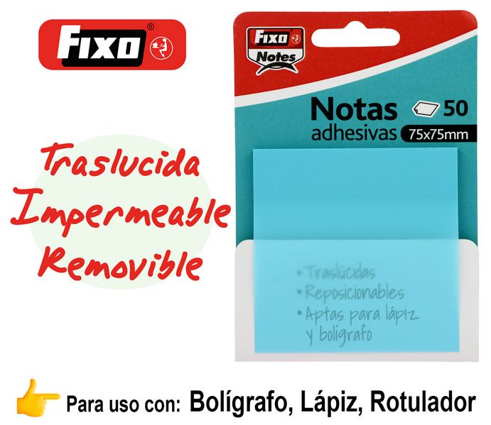 NOTAS ADHESIVAS TRASLUCIDAS 75X75 AZUL BLOC DE 50 UNIDADES