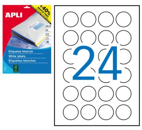 APLI 13883 ETIQUETAS ADHESIVAS CIRCULARES 40MM INKJET/LASER