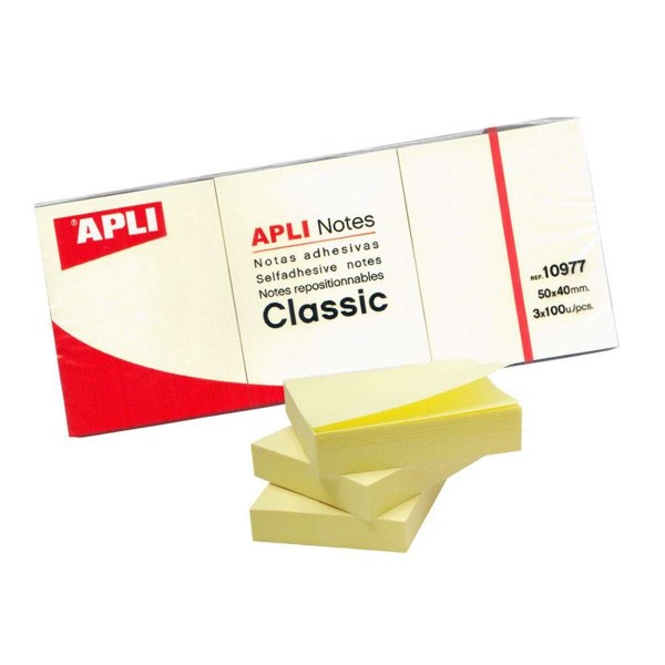 APLI NOTAS ADHESIVAS REPOSICIONABLE 38 X 51 PACK 3 UNIDADES