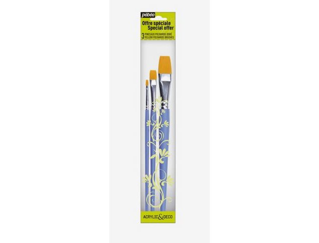 PINCEL PEBEO ACRYLIC and DECO SET 3 PINCELES MANGO CORTO PLANO