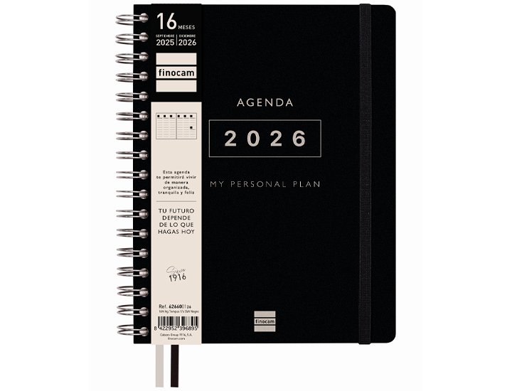 AGENDA 16 MESES ESPIRAL 155X217 MM Semana Vista FINOCAM TEMPUS NEGRO